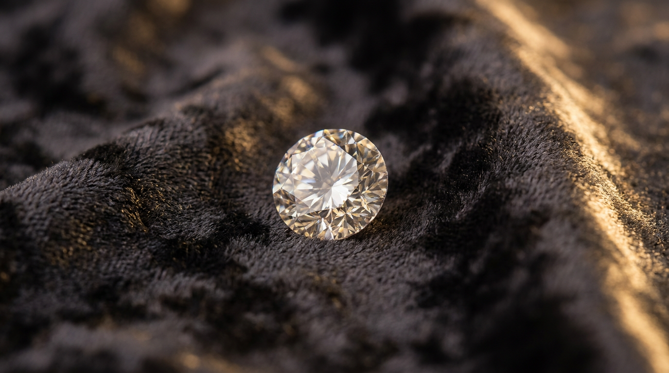 Macro photograph of a memorial diamond on dark velvet